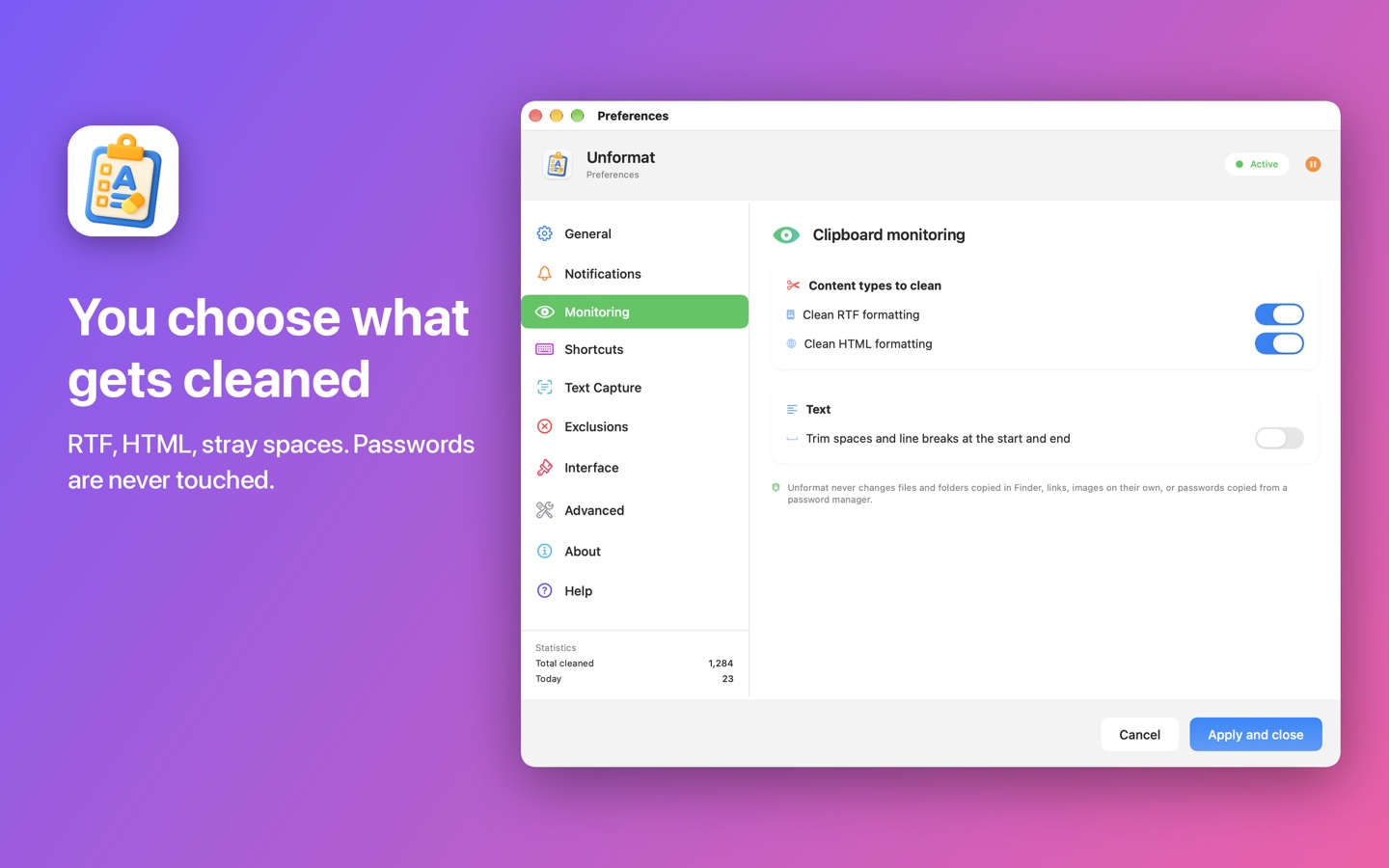 Formats to clean