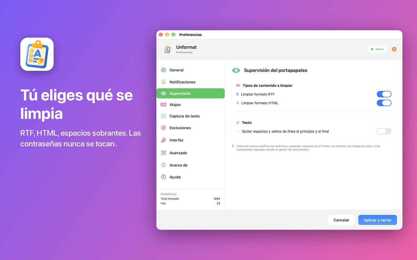 Los formatos a limpiar