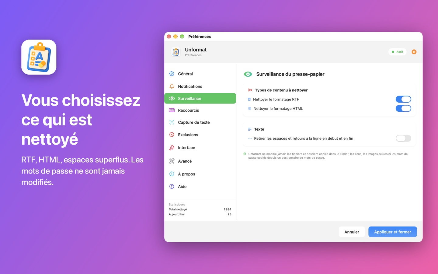 Les formats à nettoyer